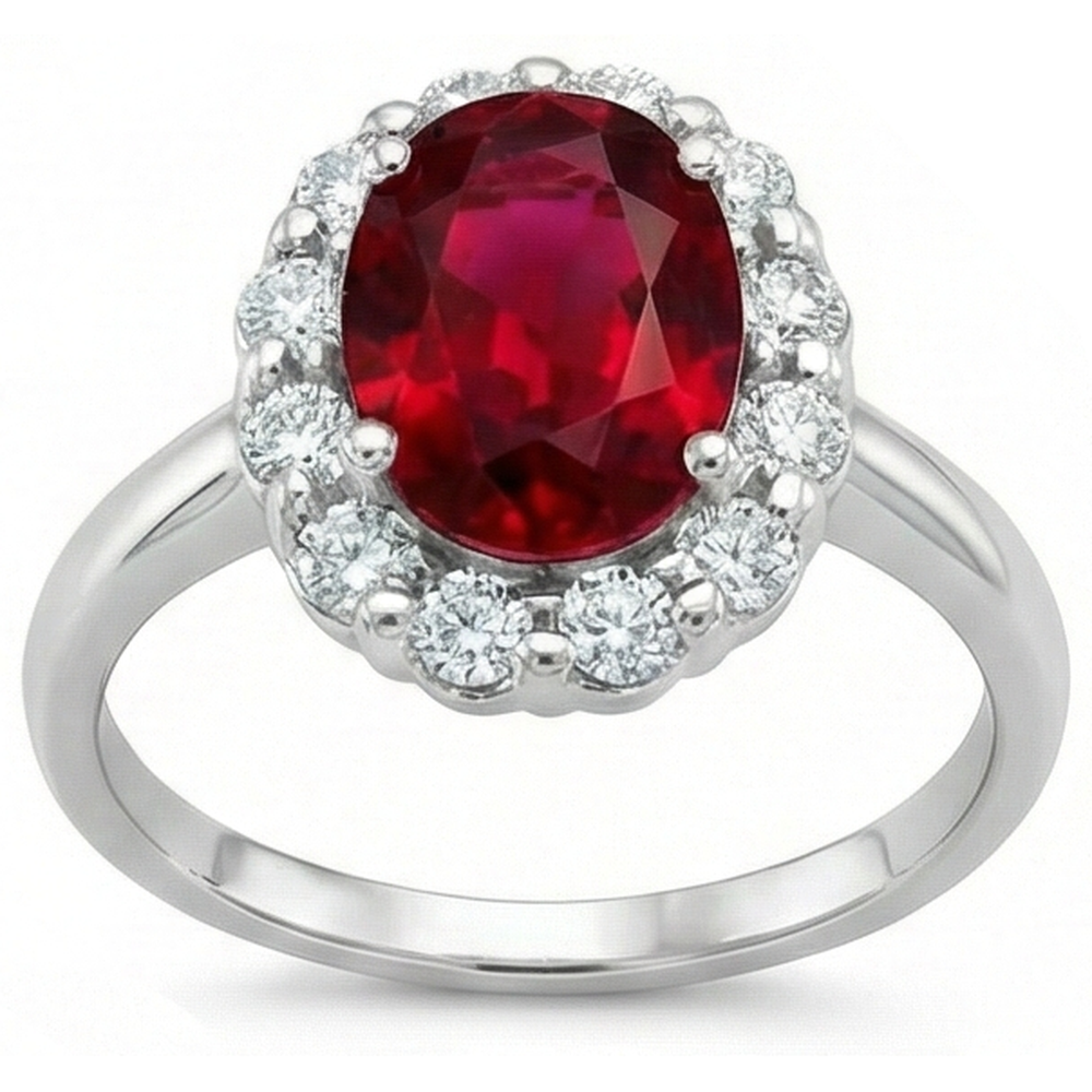 Fede nuziale in oro bianco 14k con rubino rosso con diamanti da 4.25 ct