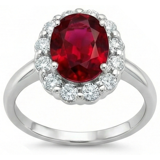 Fede nuziale in oro bianco 14k con rubino rosso con diamanti da 4.25 ct