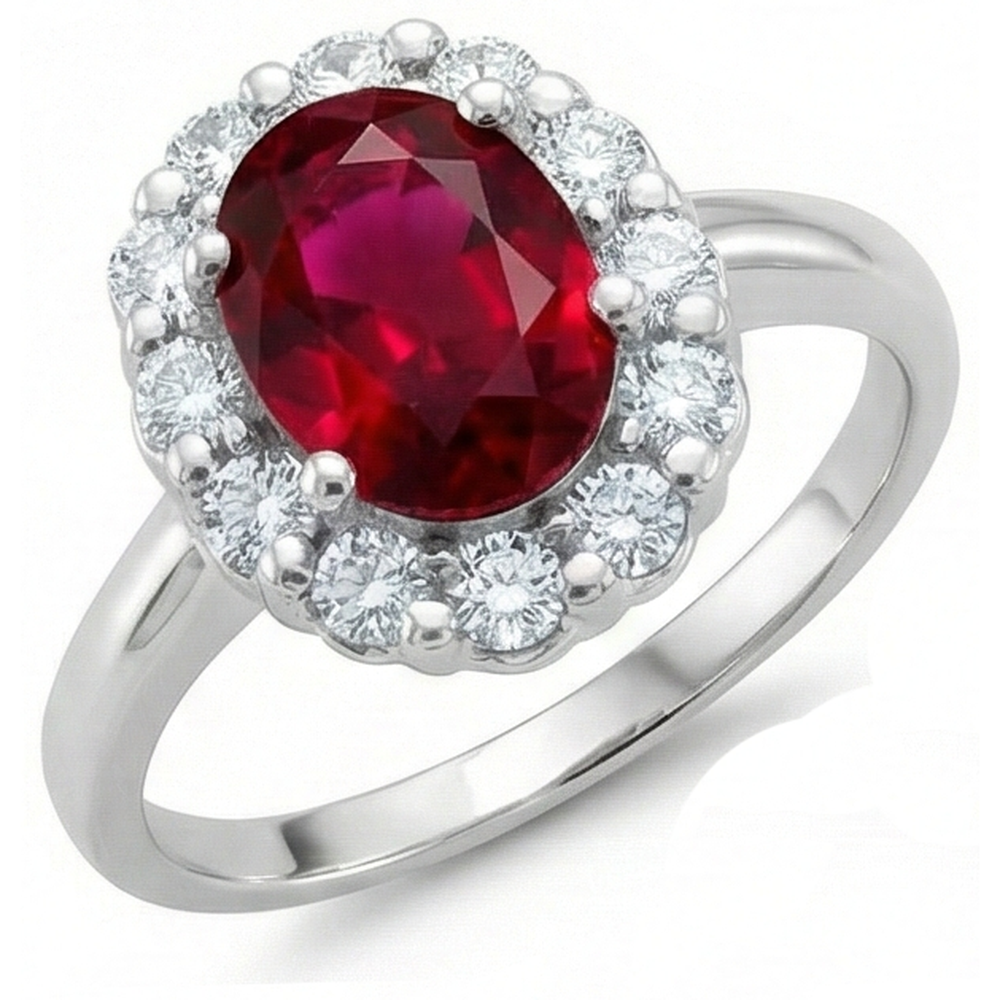 Fede nuziale in oro bianco 14k con rubino rosso con diamanti da 4.25 ct