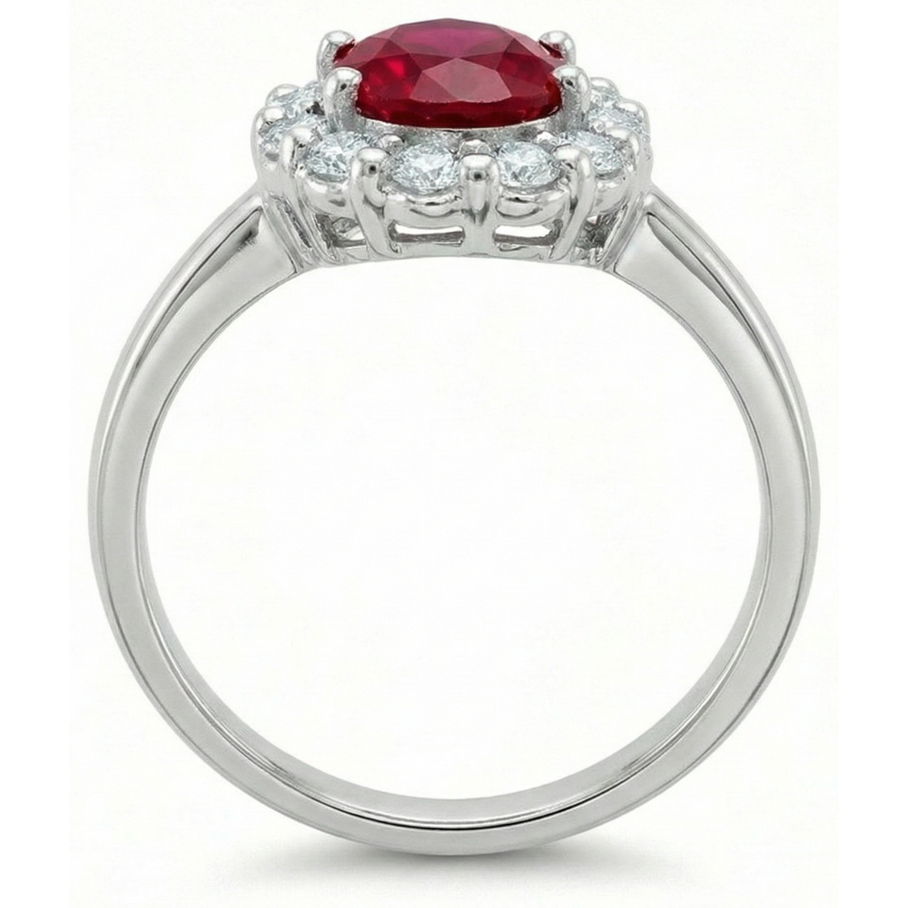 Fede nuziale in oro bianco 14k con rubino rosso con diamanti da 4.25 ct
