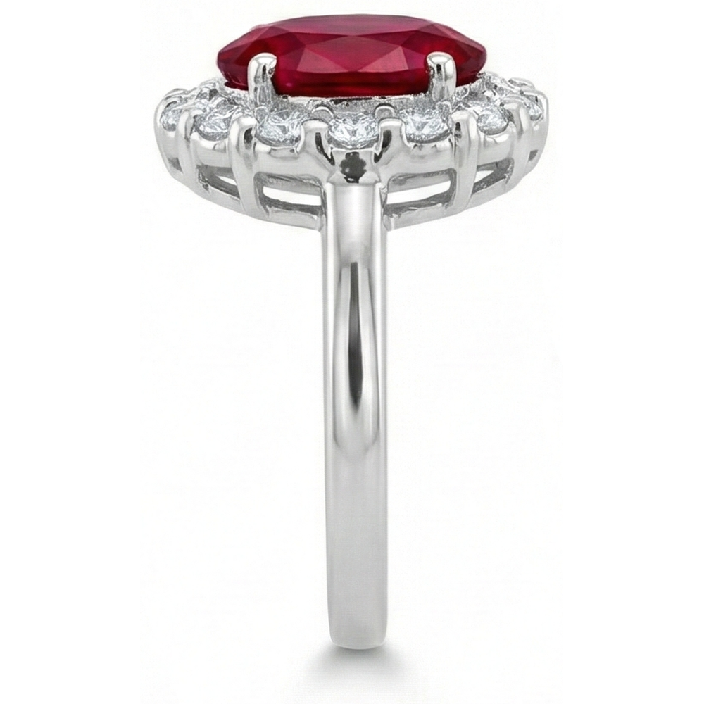 Fede nuziale in oro bianco 14k con rubino rosso con diamanti da 4.25 ct