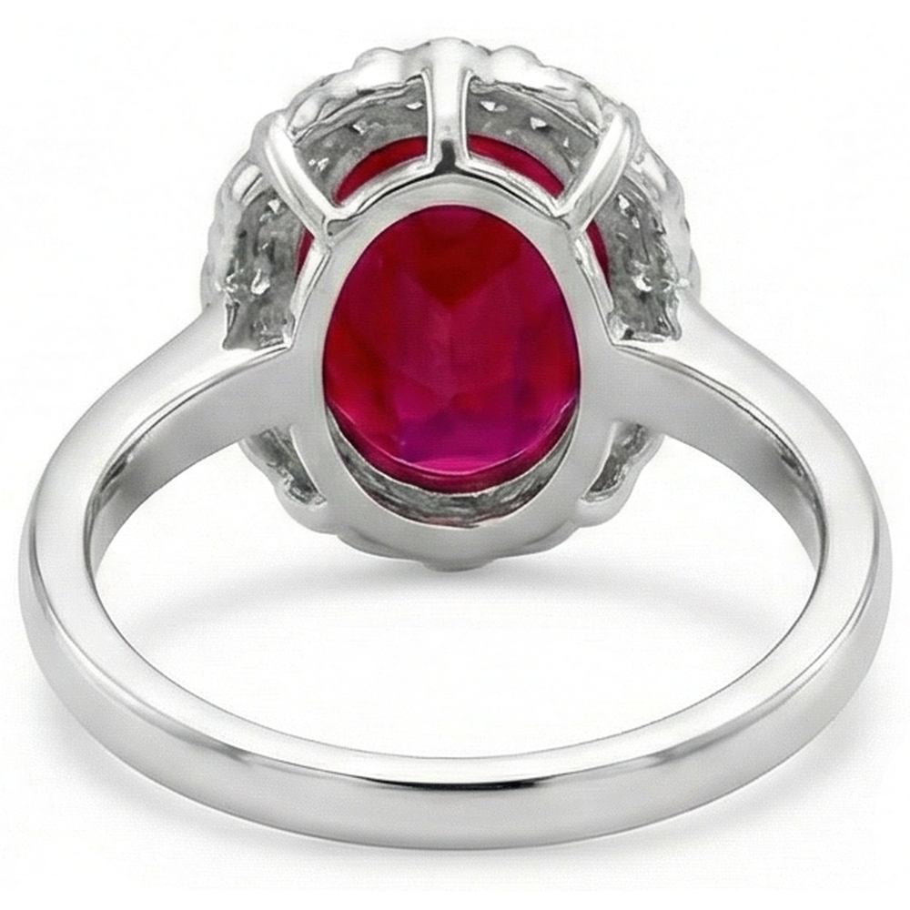 Fede nuziale in oro bianco 14k con rubino rosso con diamanti da 4.25 ct