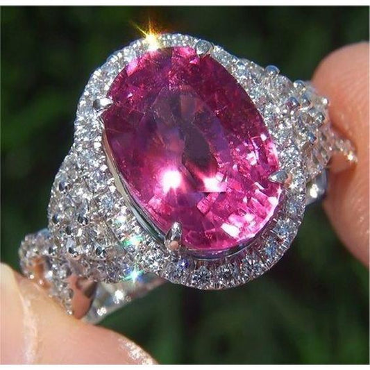 Fede nuziale in oro bianco 14 kt con tormalina rosa e diamanti da 13.25 ct - harrychadent.it