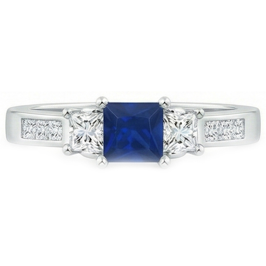 Fede nuziale in oro bianco 14k con zaffiro e diamanti taglio princess da 2.85 ct