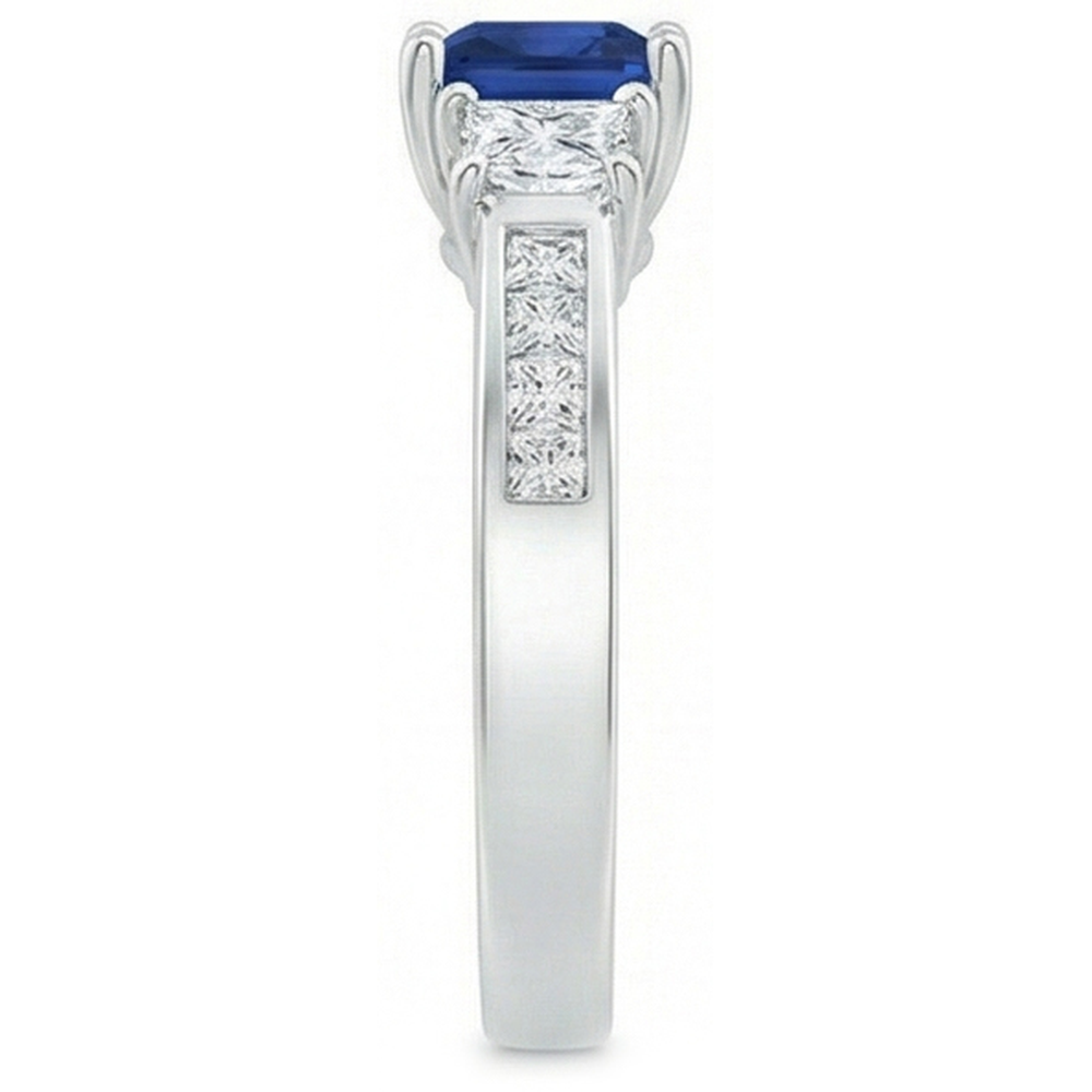 Fede nuziale in oro bianco 14k con zaffiro e diamanti taglio princess da 2.85 ct