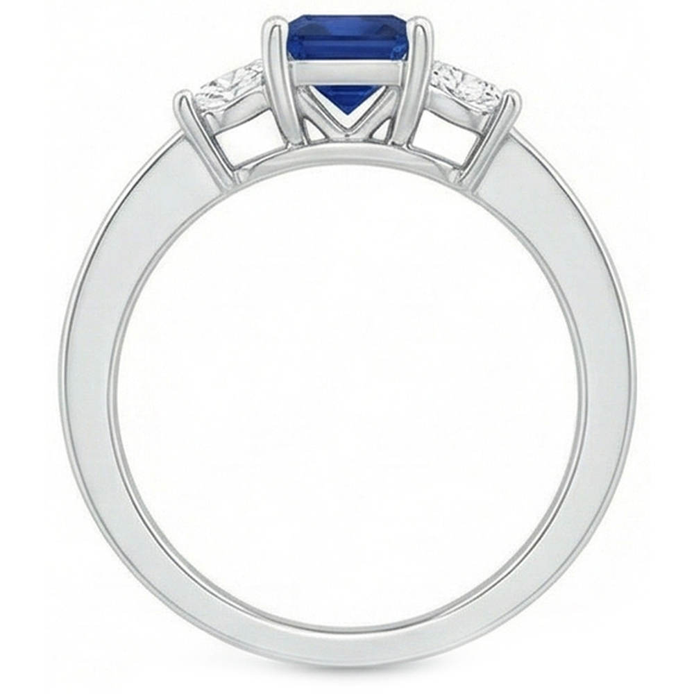 Fede nuziale in oro bianco 14k con zaffiro e diamanti taglio princess da 2.85 ct
