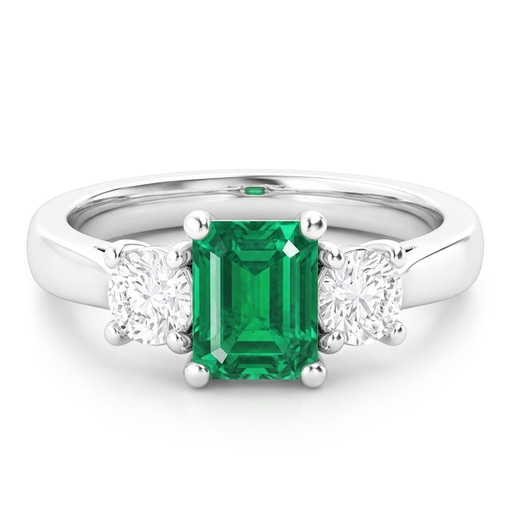 Fede nuziale in oro bianco 14k da 2,70 carati con smeraldo verde e diamante