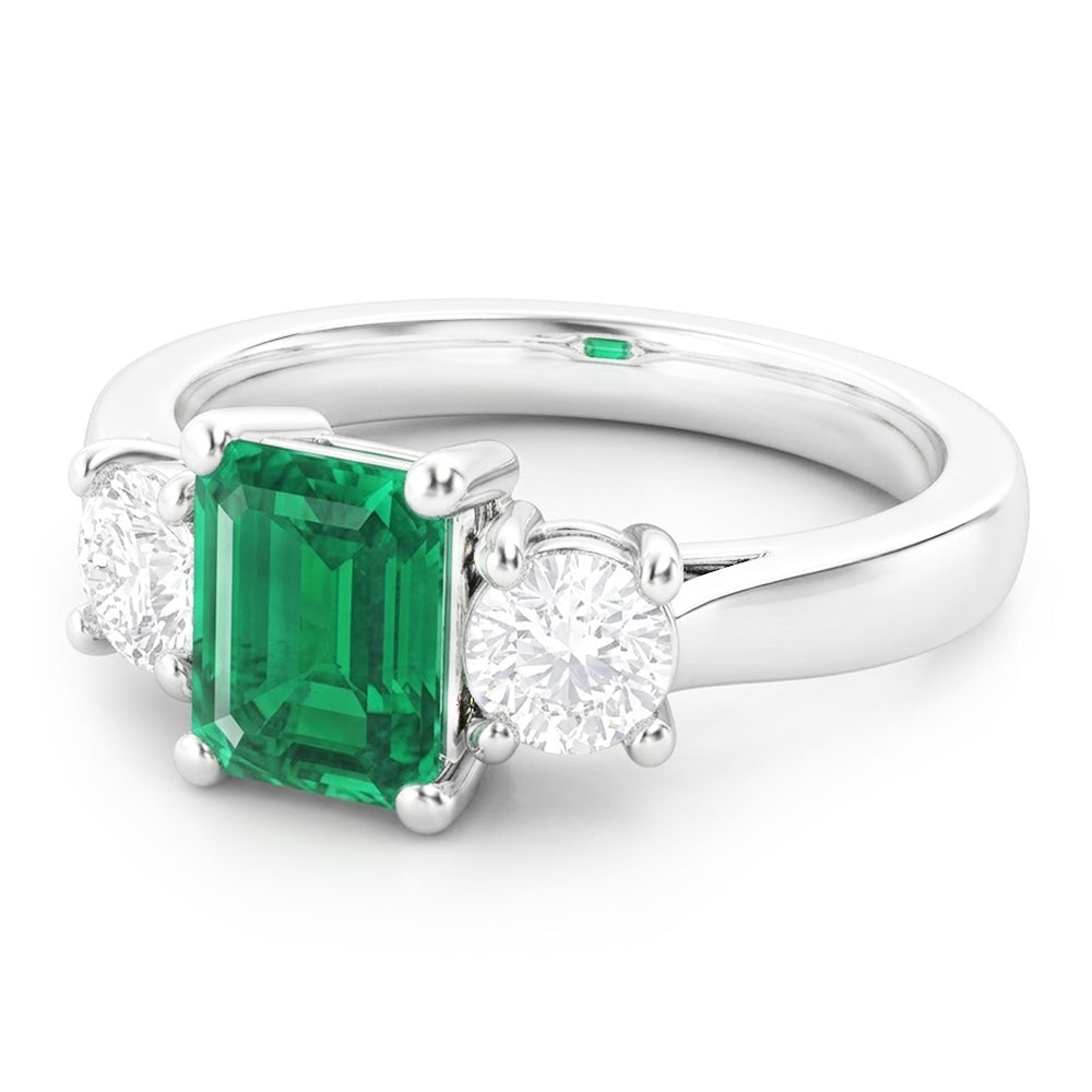 Fede nuziale in oro bianco 14k da 2,70 carati con smeraldo verde e diamante