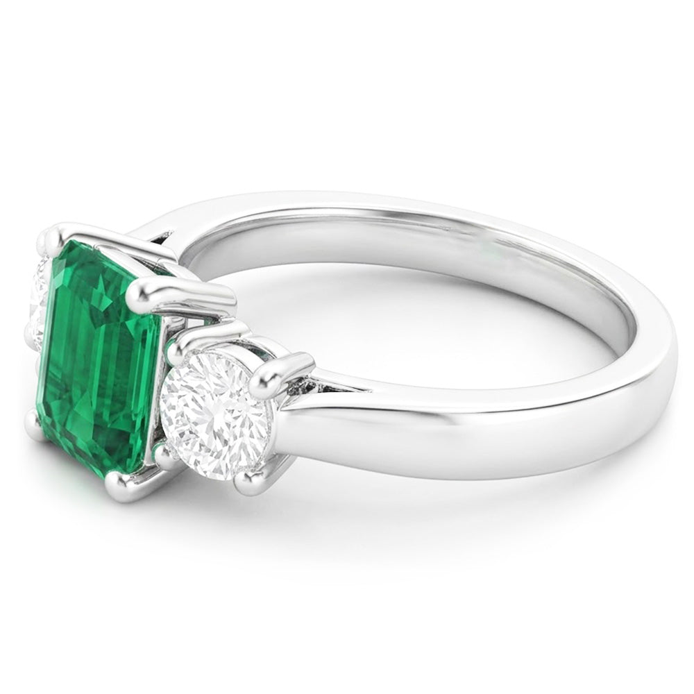 Fede nuziale in oro bianco 14k da 2,70 carati con smeraldo verde e diamante