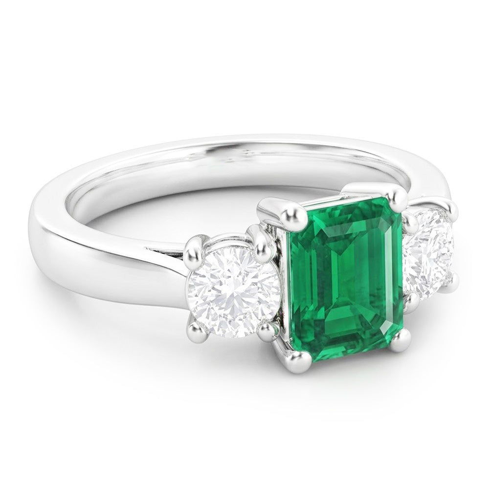 Fede nuziale in oro bianco 14k da 2,70 carati con smeraldo verde e diamante