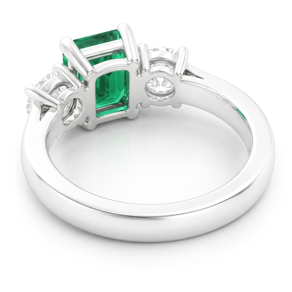 Fede nuziale in oro bianco 14k da 2,70 carati con smeraldo verde e diamante