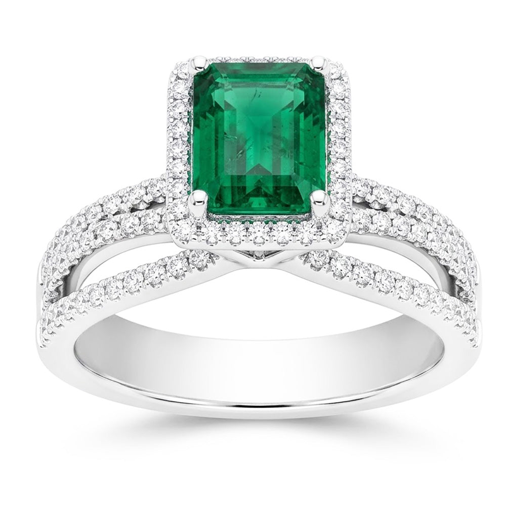 Fede nuziale in oro bianco con diamante verde smeraldo taglio smeraldo 8.50 carati