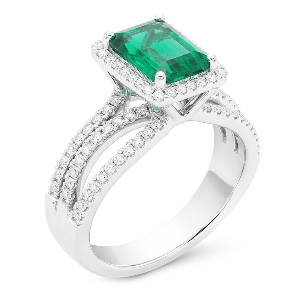 Fede nuziale in oro bianco con diamante verde smeraldo taglio smeraldo 8.50 carati