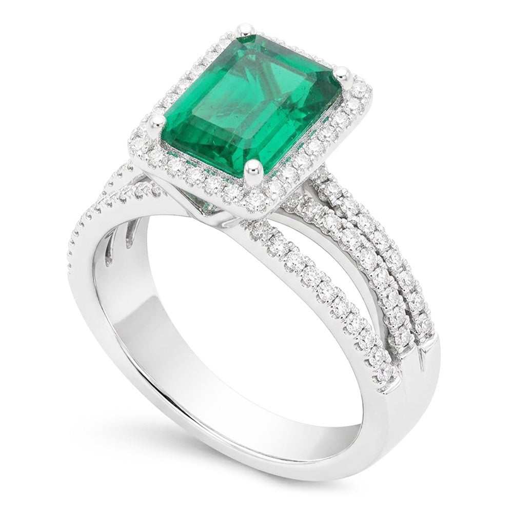 Fede nuziale in oro bianco con diamante verde smeraldo taglio smeraldo 8.50 carati