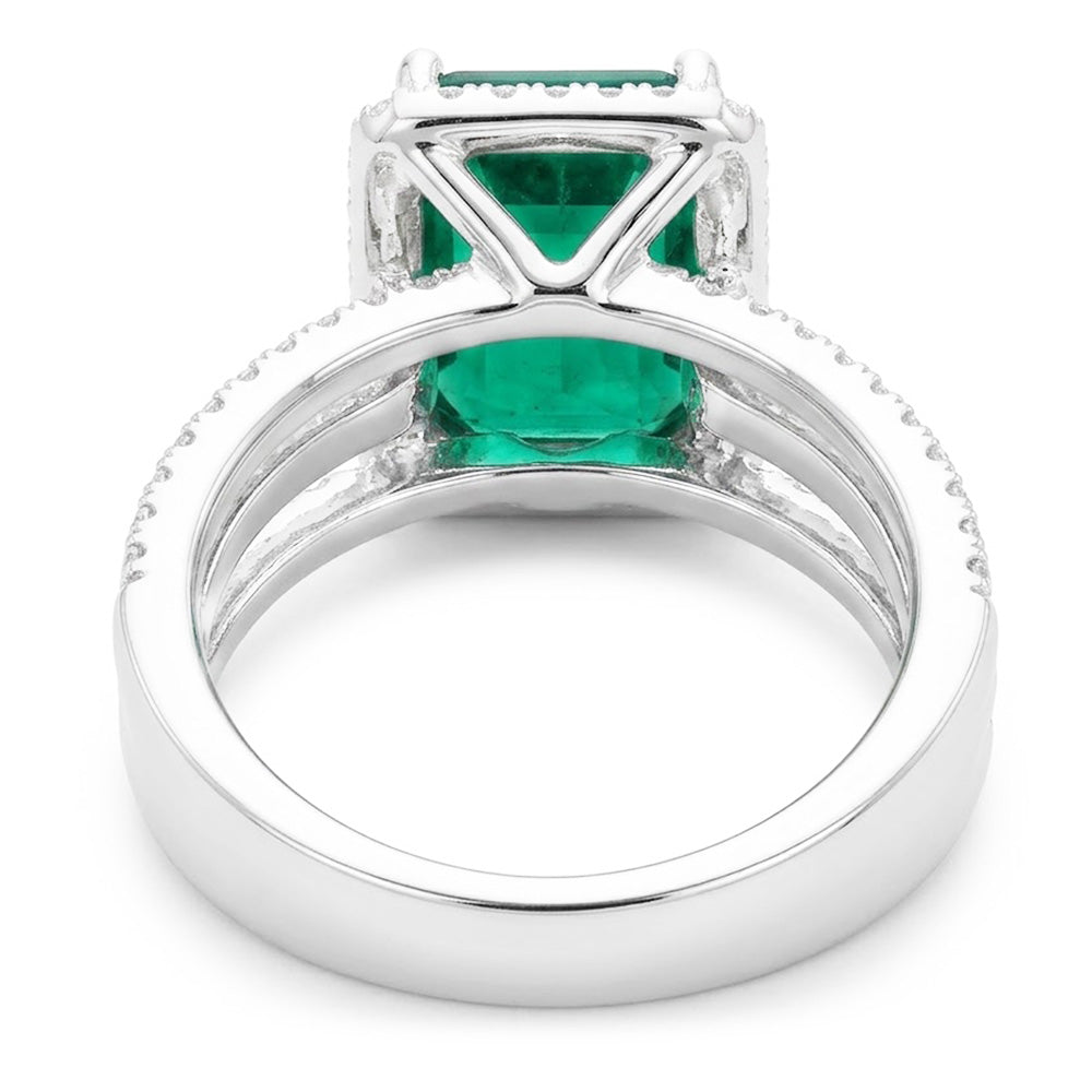 Fede nuziale in oro bianco con diamante verde smeraldo taglio smeraldo 8.50 carati