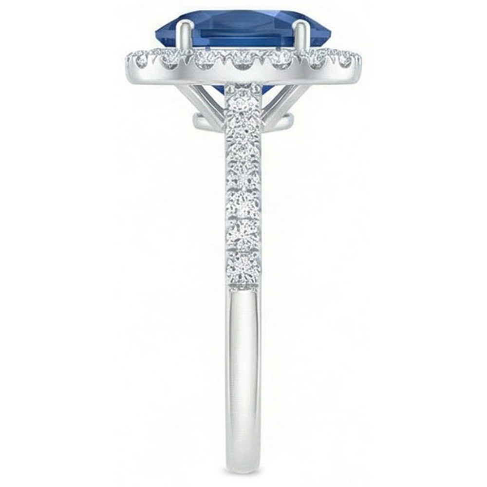 Fede nuziale in oro bianco con diamante zaffiro blu di Ceylon ovale 2.25 ct