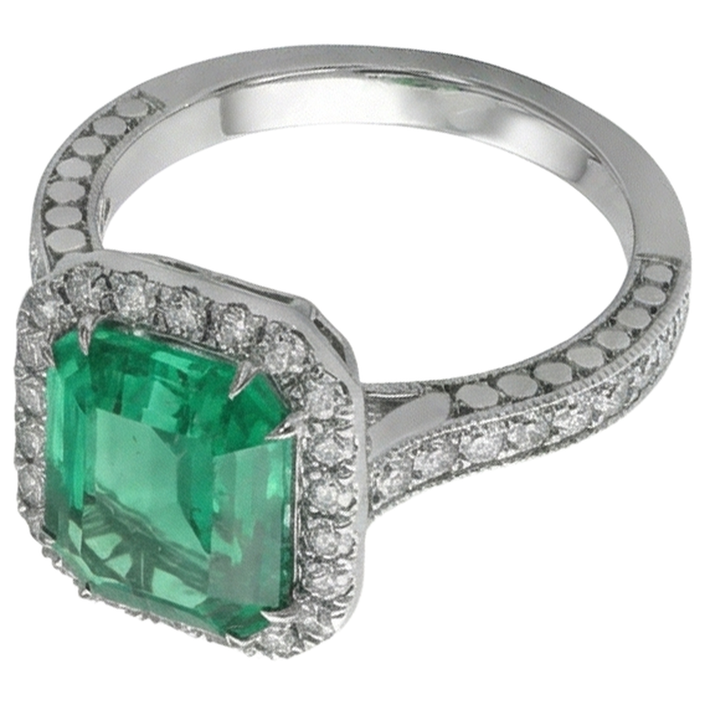 Fede nuziale in oro bianco con diamanti e smeraldo verde 21.50 ct