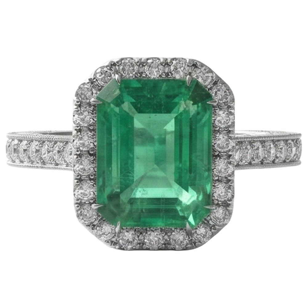 Fede nuziale in oro bianco con diamanti e smeraldo verde 21.50 ct