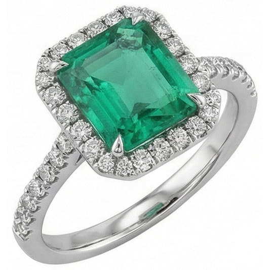 Fede nuziale in oro bianco con grandi brillanti verdi e piccoli diamanti da 9,65 ct