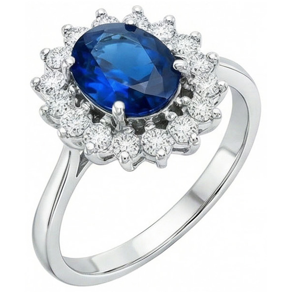 Fede nuziale in oro bianco con zaffiro dello Sri Lanka e diamante da 1.70 ct