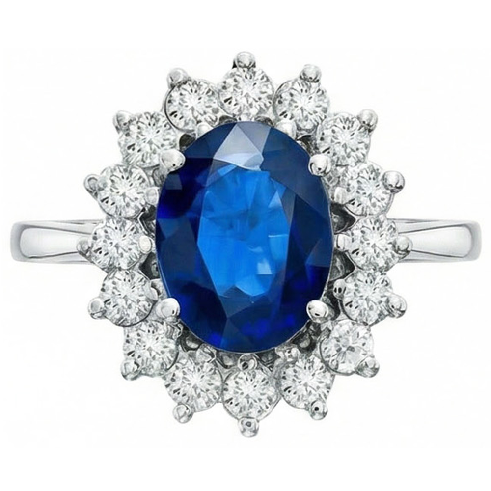Fede nuziale in oro bianco con zaffiro dello Sri Lanka e diamante da 1.70 ct