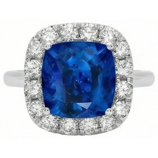 Fede nuziale in oro bianco con zaffiro dello Sri Lanka e diamanti incastonati da 3.80 ct