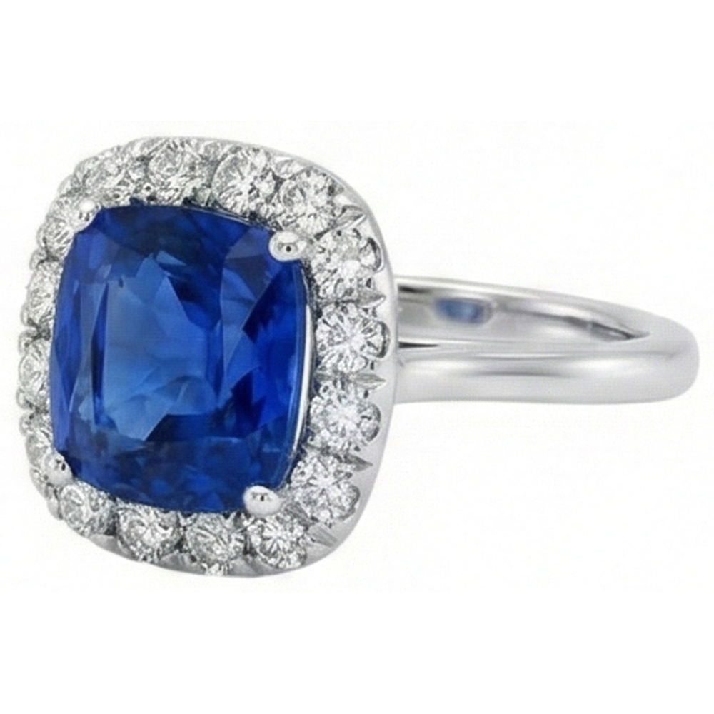 Fede nuziale in oro bianco con zaffiro dello Sri Lanka e diamanti incastonati da 3.80 ct