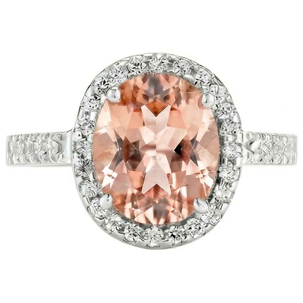 Fede nuziale in oro bianco massiccio 13 Ct con Morganite e diamanti