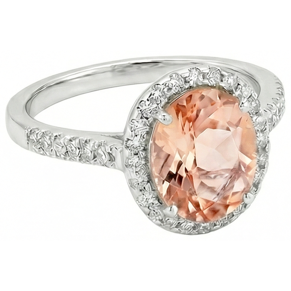 Fede nuziale in oro bianco massiccio 13 Ct con Morganite e diamanti