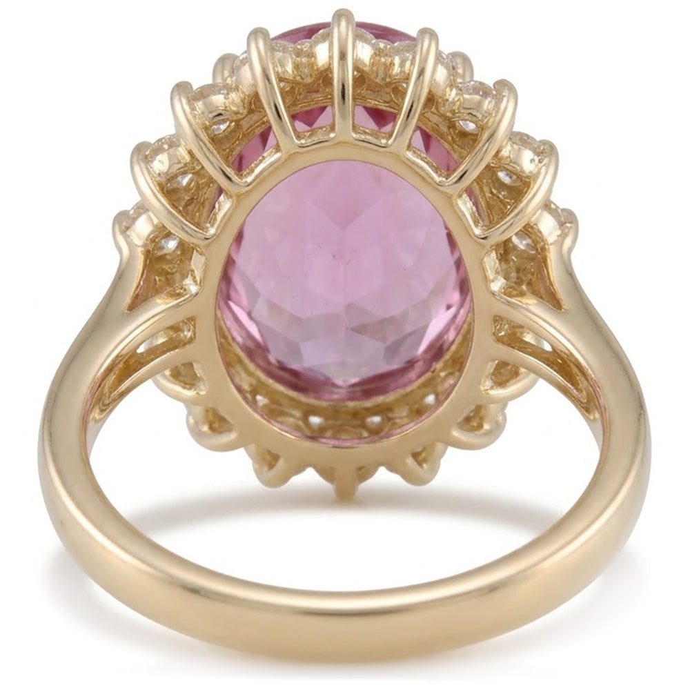 Fede nuziale in oro giallo 14 kt con kunzite rosa e diamanti 31.40 carati