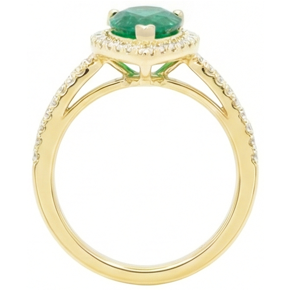 Fede nuziale in oro giallo 14K con diamanti taglio a pera da 5 kt con gemme di verde smeraldo