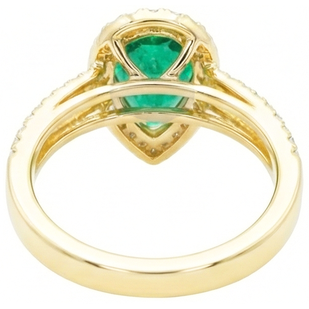 Fede nuziale in oro giallo 14K con diamanti taglio a pera da 5 kt con gemme di verde smeraldo