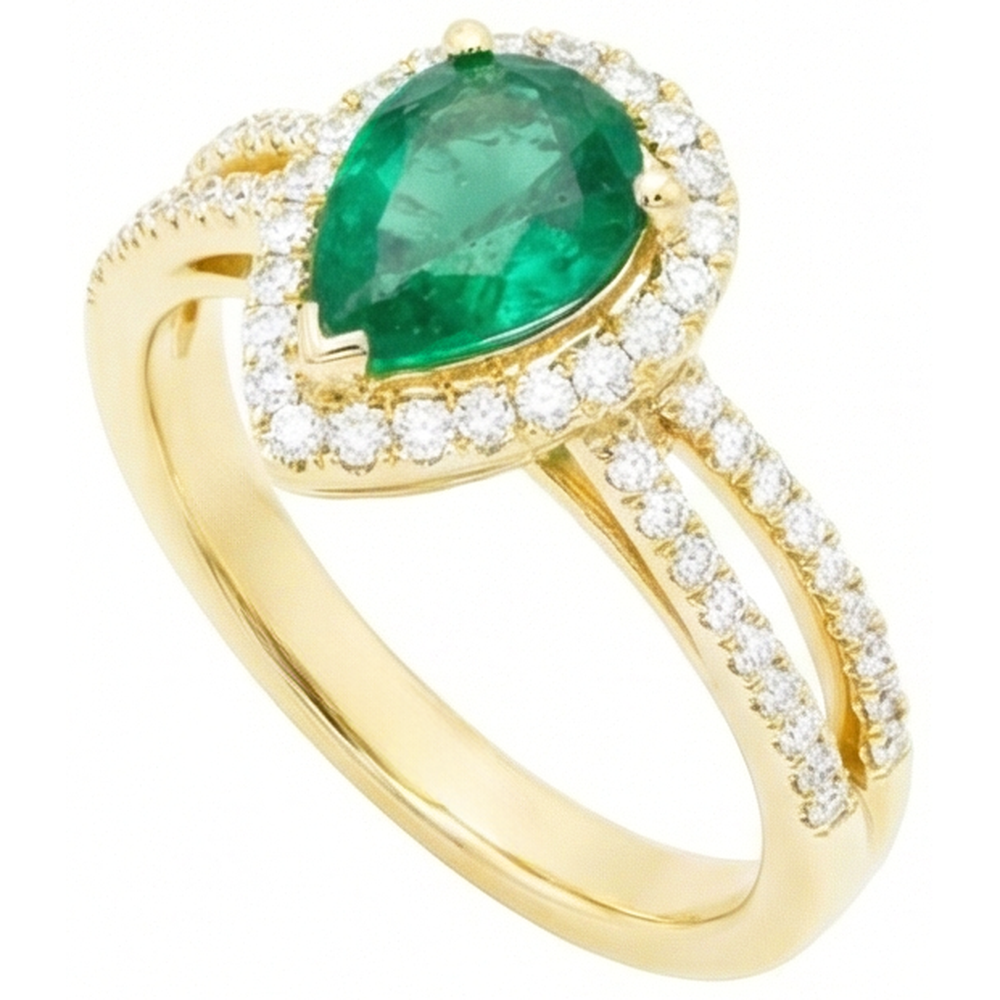 Fede nuziale in oro giallo 14K con diamanti taglio a pera da 5 kt con gemme di verde smeraldo