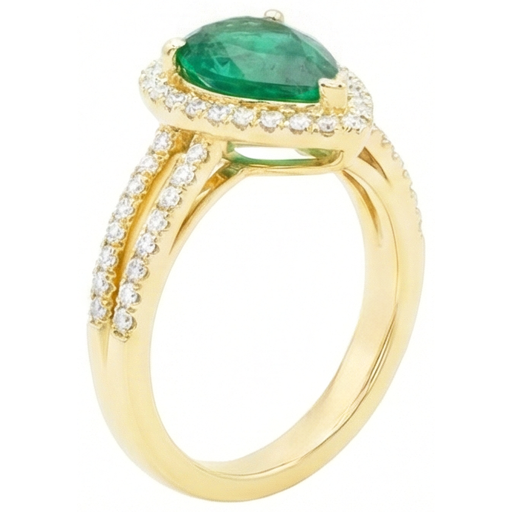 Fede nuziale in oro giallo 14K con diamanti taglio a pera da 5 kt con gemme di verde smeraldo