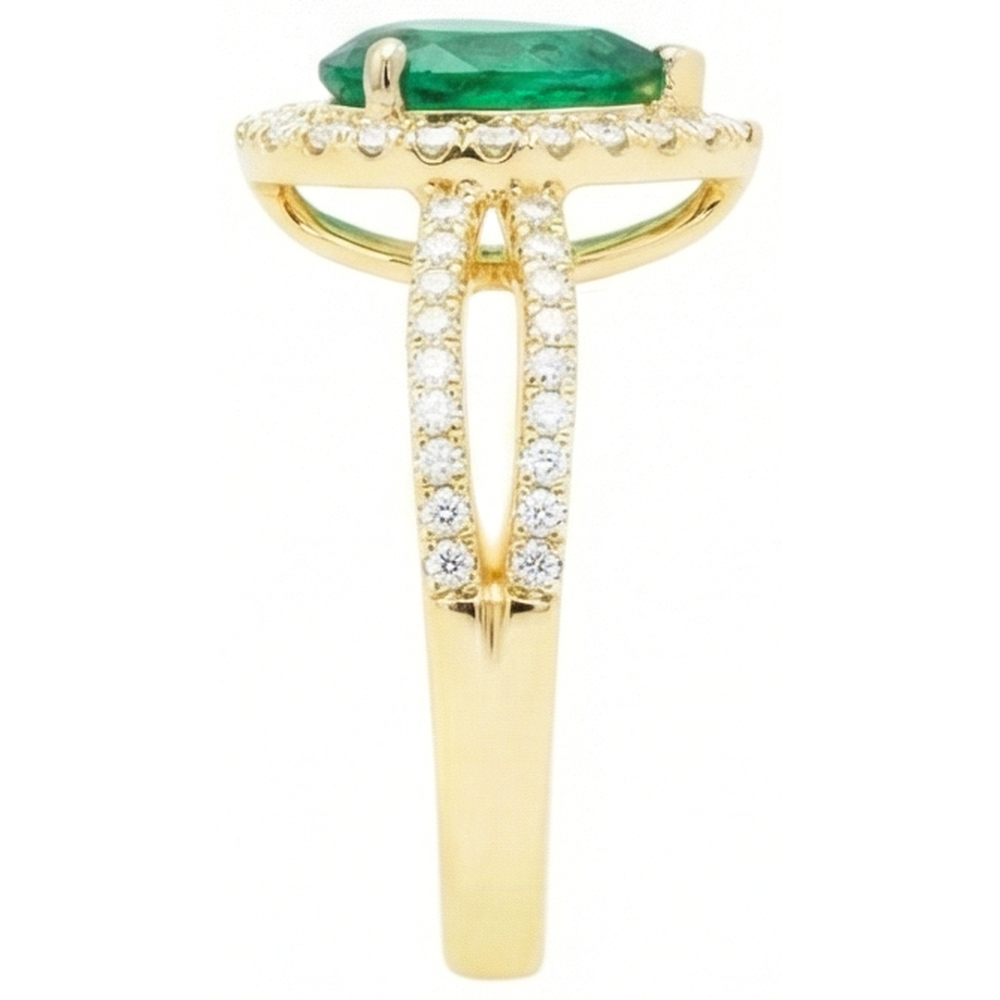 Fede nuziale in oro giallo 14K con diamanti taglio a pera da 5 kt con gemme di verde smeraldo