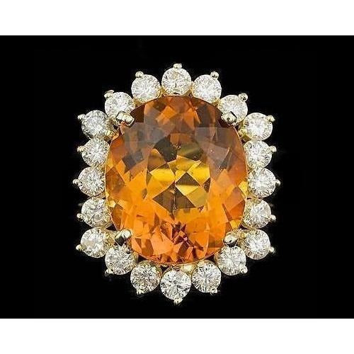 Fede nuziale in oro giallo 14 kt con citrino e diamanti a taglio ovale da 15.50 ct - harrychadent.it