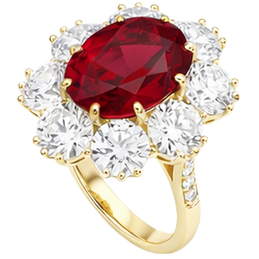 Fede nuziale in oro giallo 14k con rubini e diamanti incastonati da 3.75 ct