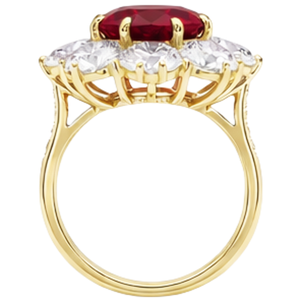 Fede nuziale in oro giallo 14k con rubini e diamanti incastonati da 3.75 ct