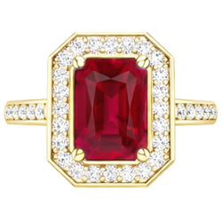 Fede nuziale in oro giallo con diamanti e rubini taglio smeraldo rosso da 4.75 ct
