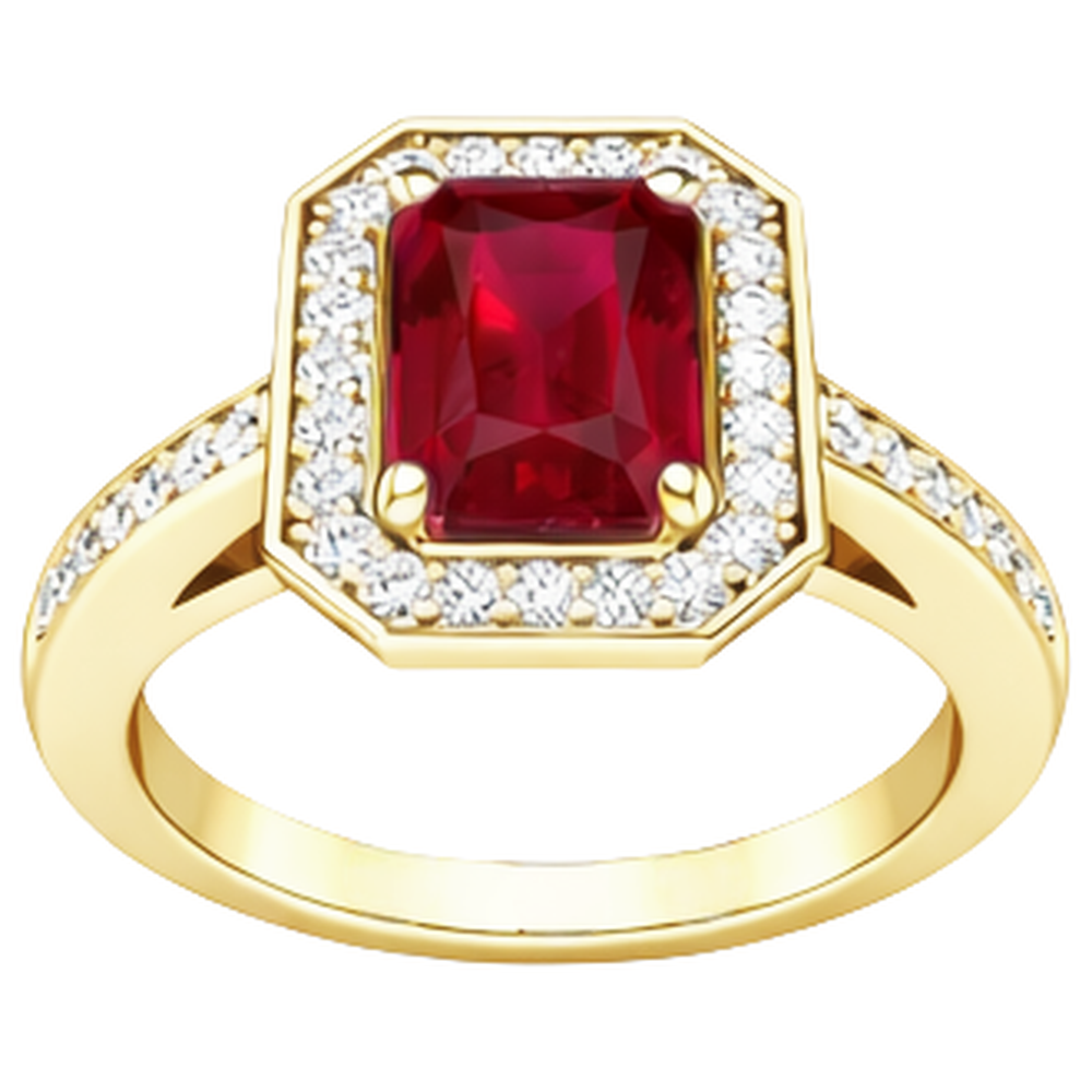 Fede nuziale in oro giallo con diamanti e rubini taglio smeraldo rosso da 4.75 ct