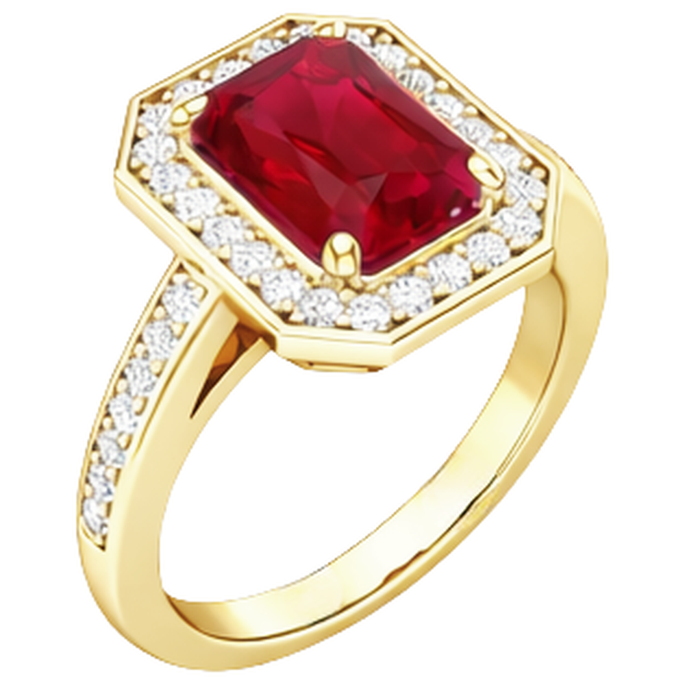 Fede nuziale in oro giallo con diamanti e rubini taglio smeraldo rosso da 4.75 ct