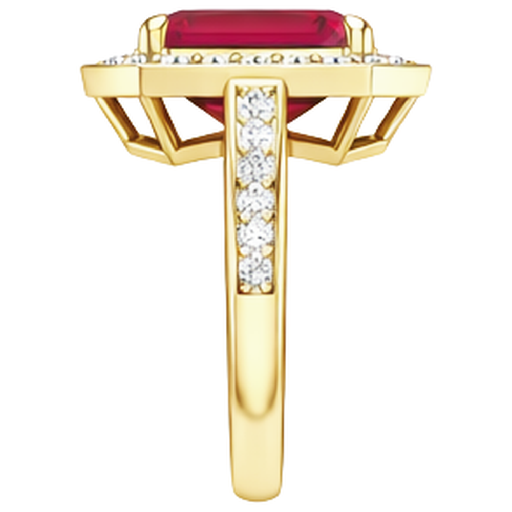 Fede nuziale in oro giallo con diamanti e rubini taglio smeraldo rosso da 4.75 ct