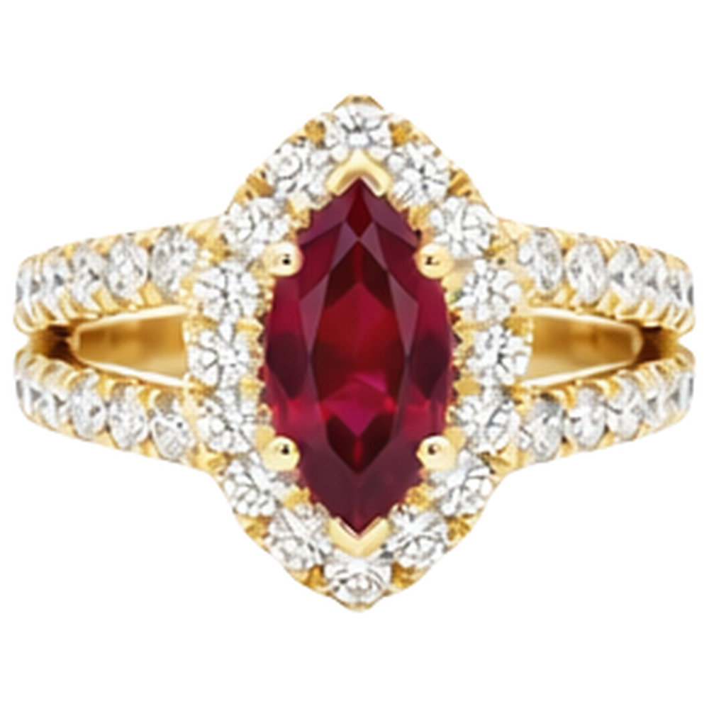 Fede nuziale in oro giallo con diamanti e rubino rosso marchese 3.25 carati 14K