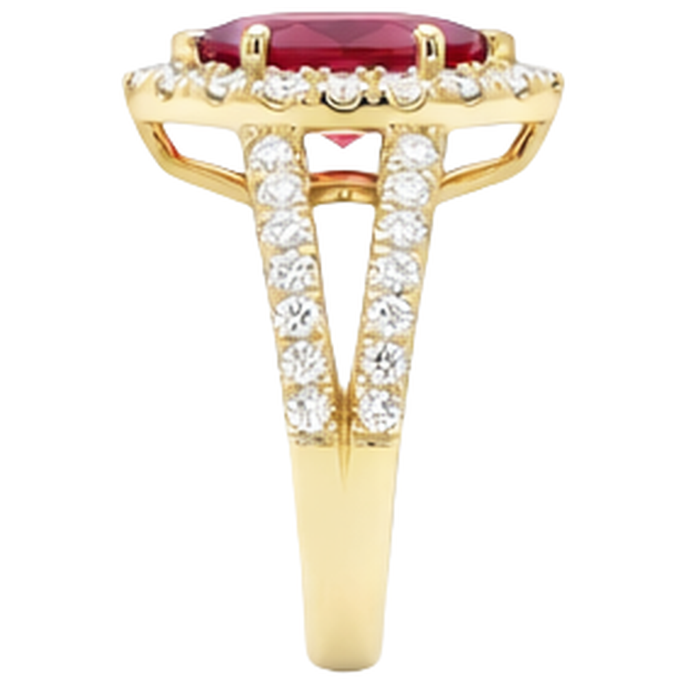 Fede nuziale in oro giallo con diamanti e rubino rosso marchese 3.25 carati 14K