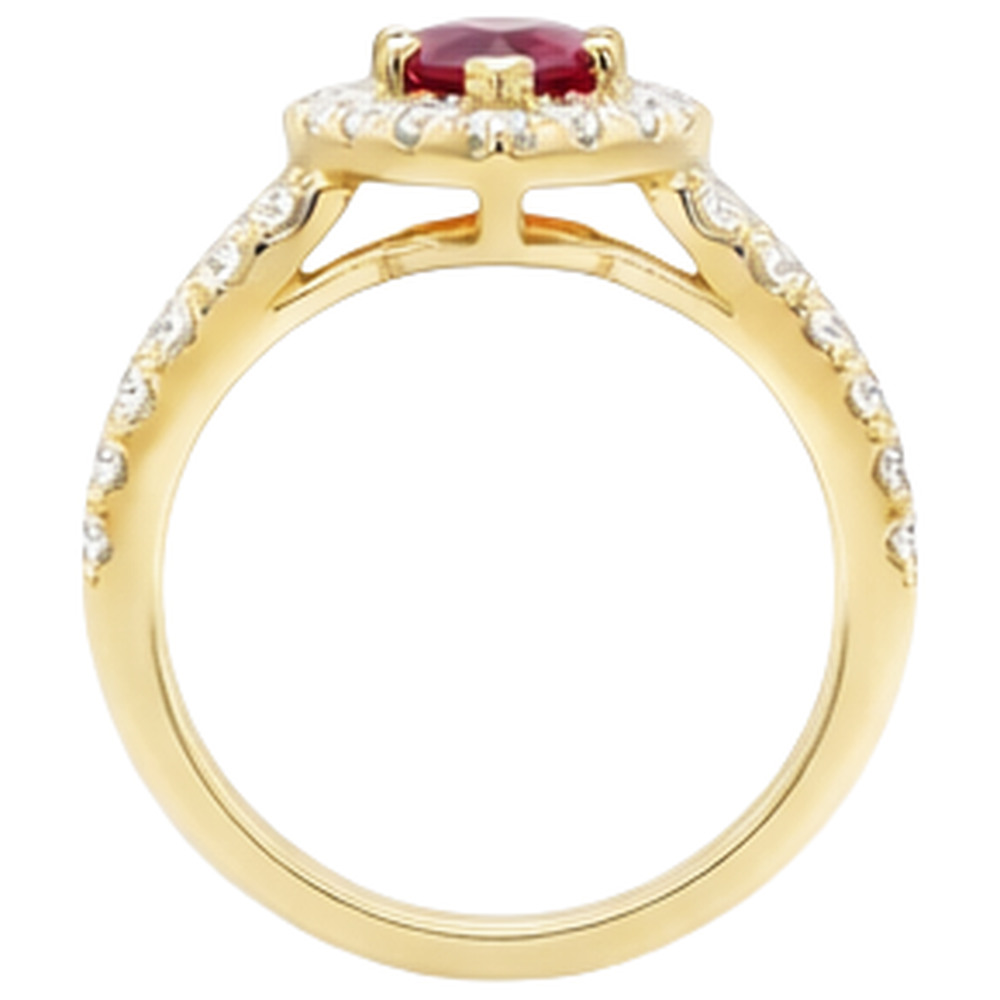 Fede nuziale in oro giallo con diamanti e rubino rosso marchese 3.25 carati 14K