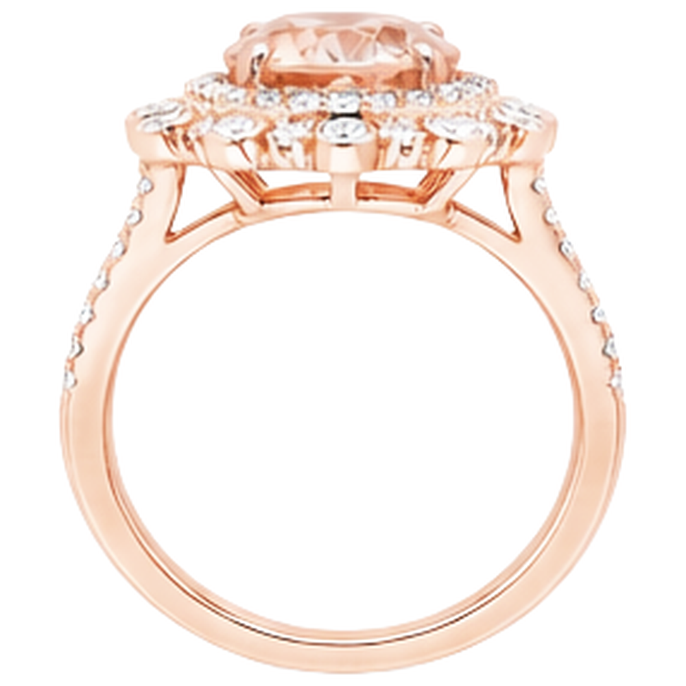 vero round morganite 18carati fede eternity su bianco
