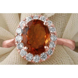 Fede nuziale in oro rosa 14K con citrino e diamante taglio ovale 27.50 ct.