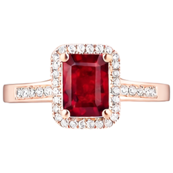 Fede nuziale in oro rosa 14K con rubino rosso taglio smeraldo e diamanti 5 ct