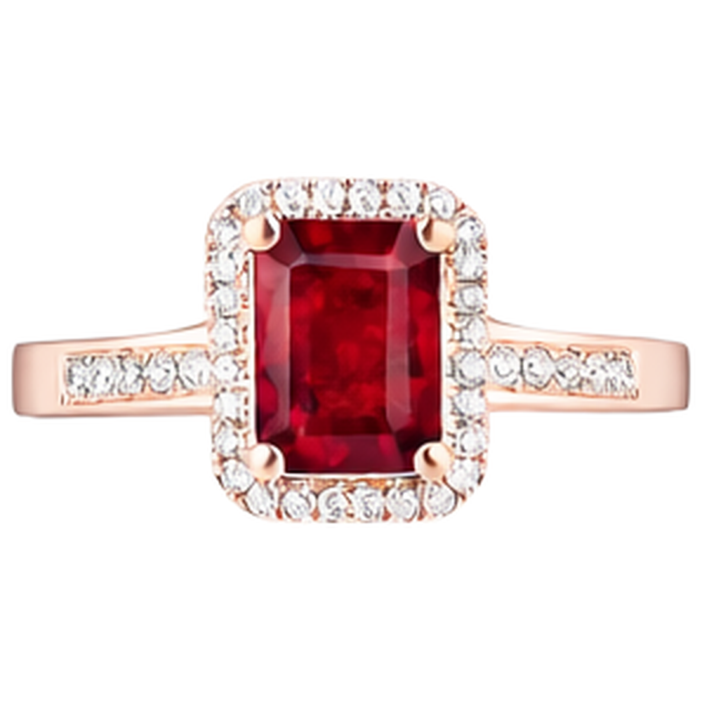 Fede nuziale in oro rosa 14K con rubino rosso taglio smeraldo e diamanti 5 ct
