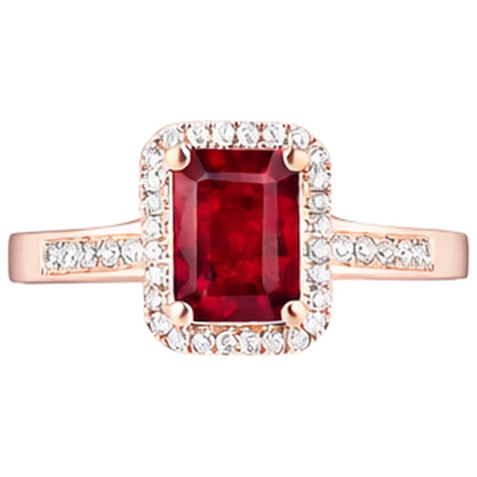 Fede nuziale in oro rosa 14K con rubino rosso taglio smeraldo e diamanti 5 ct